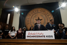 State Rep. James Talarico, D-Round Rock, speaks at a press conference at the Texas Capitol on Thursday to support his bill to close juvenile prisons. Credit: Evan L'Roy/The Texas Tribune