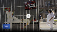 Screengrab from Spectrum news. Advocates for cooling Texas prisons construct a make-shift cell before a rally on the steps of the Texas Capitol, Tuesday, July 18, 2023, in Austin, Texas. The group is calling for an emergency special session to address the deadly heat effecting inmates. (AP Photo/Eric Gay)